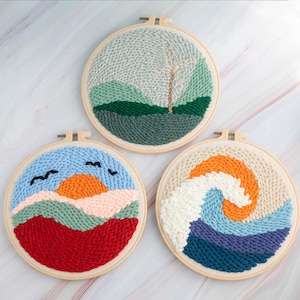 Punch Needle Embroidery Beginner Full Kits Punch Needle Tool Threader Fabric Embroidery Hoop Yarn Rug Kid&#39;s Hand Embroidery Adults Craft