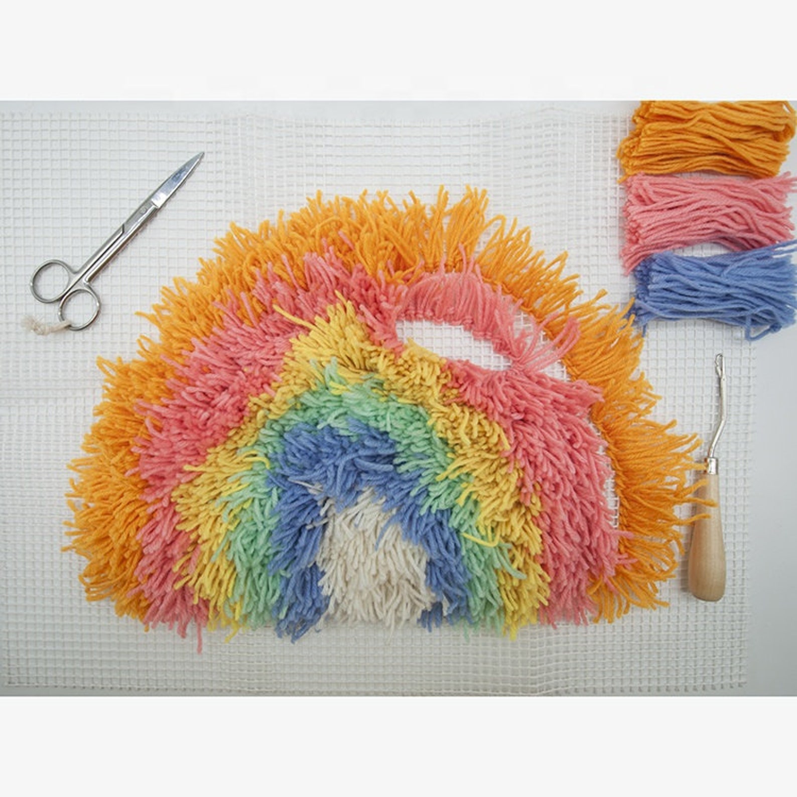 Latch Hook Wooden Handle & Mesh Kit With Rug Canvas Latch Hook Etsy