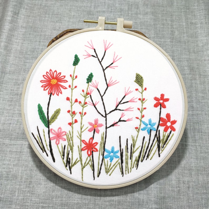 Buy 2 Get 1 Free Embroidery Starter Kit with Pattern and Instructions Stamped Embroidery Full Kits with Hoop Cross Stitch Set