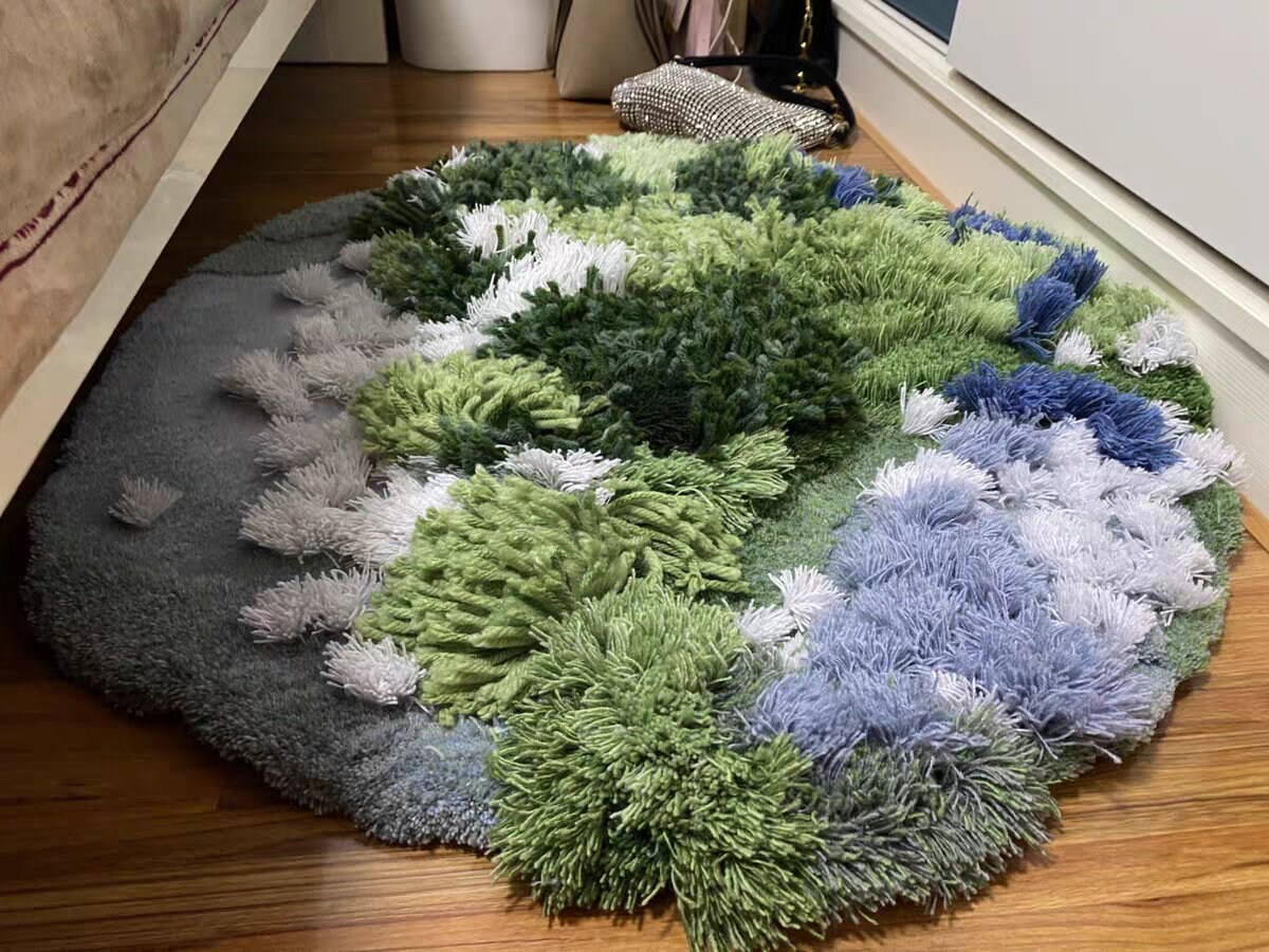 DAVINRICH 3D Garden Moss Carpet Tufting Wool Hand Made High-class Luxury  Irregular Rugs Art Mat