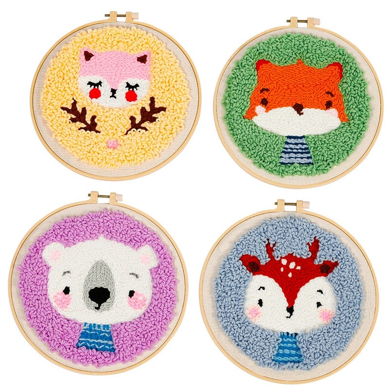 Punch Needle Starter Kit with An Embroidery Pen and 8 Inch Hoop for Kids  Adults Craft Gift - Space Rabbit