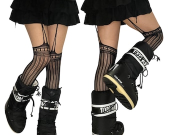 Schwarze Low Cut Straps Netzstrumpfhose