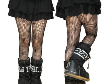Black Small Spider Patterned Fishnet Tights