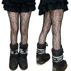 Black Leopard Print Patterned Fishnet Tights