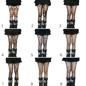 2 Pack Patterned Fishnet Tights Moon, Star, Kawaii, Hearts, Gothic, Cut-Out, Diamond, Pentagram, Chevron Tribal, Cross, Abstract, Snake image 2