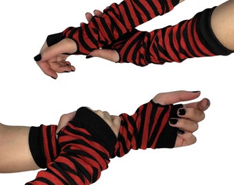 Alt Red & Black Striped Fingerless Sleeves
