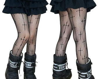 Black Cross Patterned Fishnet Tights