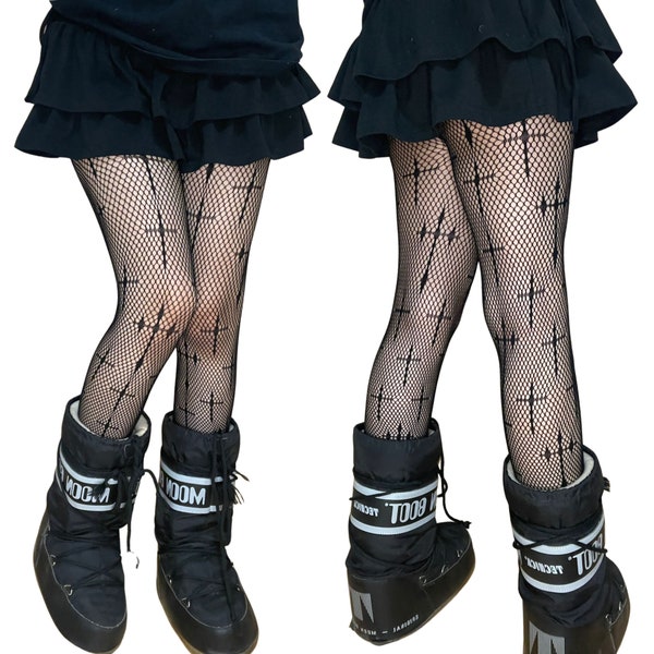 Black Cross Patterned Fishnet Tights