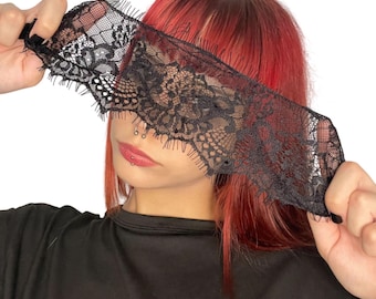 Distressed Face Wrap Lace Blindfold, Masquerade, Veil, Alternative Eye Cover