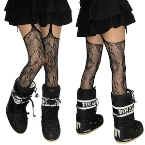 Black Alt Abstract Suspender Fishnet Tights