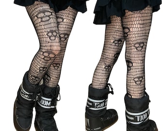 Black Rave Skull Fishnet Tights