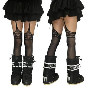 Black Sheer Heart Suspender Tights