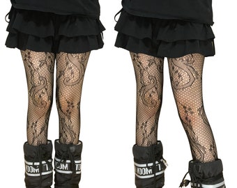 Black Abstract Patterned Fishnet Tights