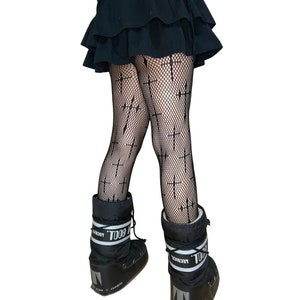 Black Cross Patterned Fishnet Tights image 5