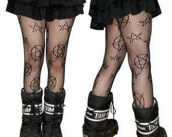 Black Pentagram Patterned Fishnet Tights