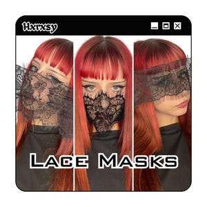 Black Floral Delicate Lace Veil, Masquerade Mask, Aesthetic Blindfold