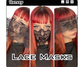 Black Floral Delicate Lace Veil, Masquerade Mask, Aesthetic Blindfold