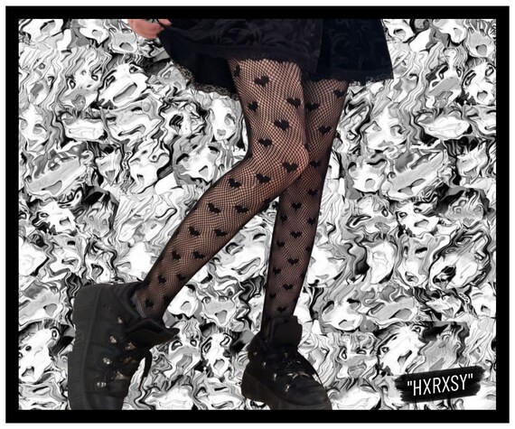 Black Love Heart Fishnet Tights - Etsy 
