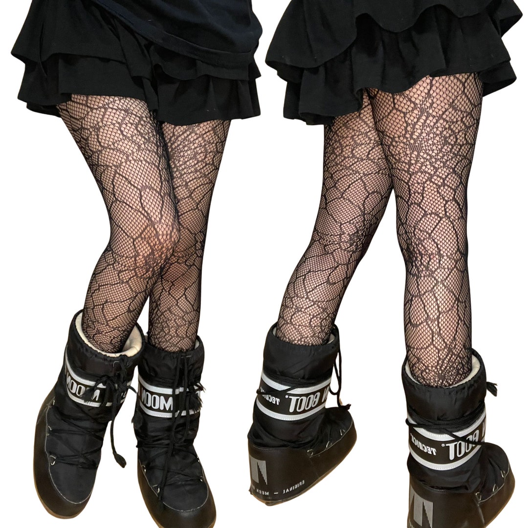 Black Spiderweb Patterned Fishnet Tights - Etsy UK