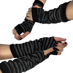 Alt Grey & Black Striped Fingerless Sleeves