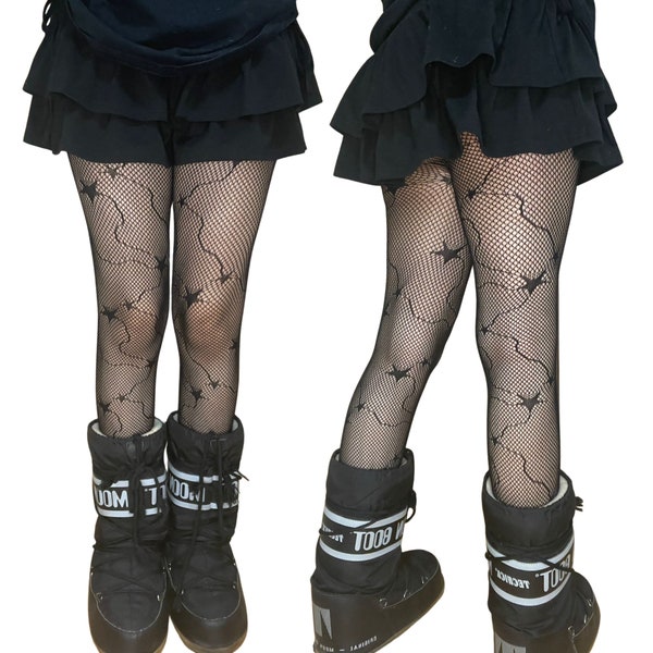 Black Star Line Patterned Fishnet Tights