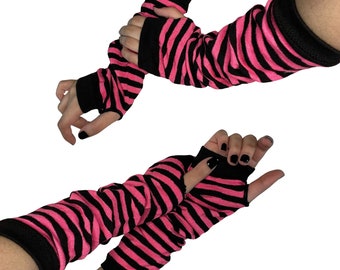 Alt Pink & Black Striped Fingerless Sleeves