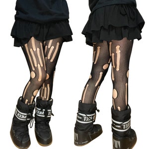 Black Cyber Cut Out Patterned Fishnet Tights