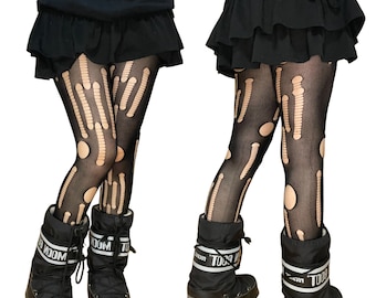Black Cyber Cut Out Patterned Fishnet Tights