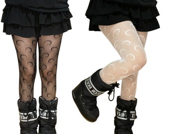 Black and White Moon Patterned Fishnet Tights