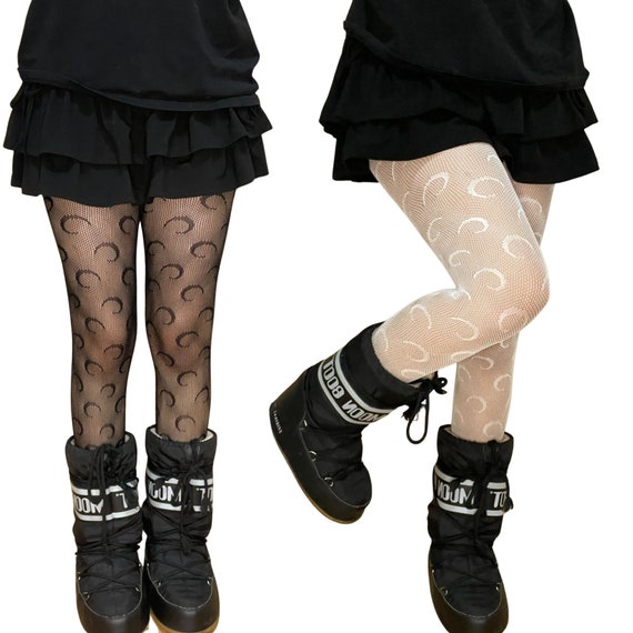 Black and White Moon Patterned Fishnet Tights 
