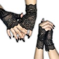 Alt Black Fingerless Floral Lace Gloves