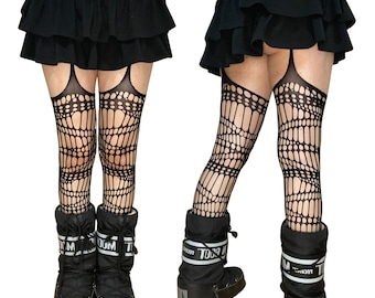 Collants noirs effet vieilli avec porte-jarretelles