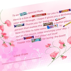 Poesia fai-da-te Birthday Chocolate Box / Regalo di compleanno fai-da-te per lei / Carta regalo personalizzata / Girl's Treat Box Birthday Poem / Girly Birthday