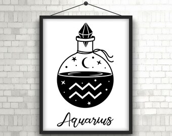 Zodiac Sign Wall Art | Star Sign Poster | Aquarius | Current Star Sign | Birthday Gift | Gift of Birth | Zodiac Printed Photo | Frame @ Home