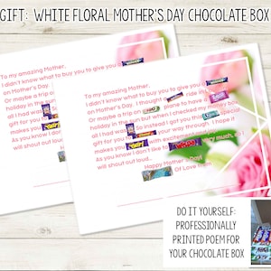 Étiquette de boîte de chocolat DIY pour la fête des mères | Cadeau de fête des mères personnalisé | Cartes-cadeaux personnalisées | Cartes-cadeaux Treat Box | Maman | Maman | nounou | Gran