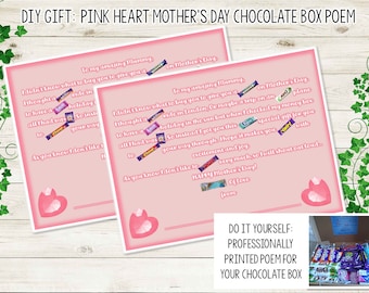 Etichetta con poesia per scatola di cioccolatini per la festa della mamma / biglietto regalo fai da te