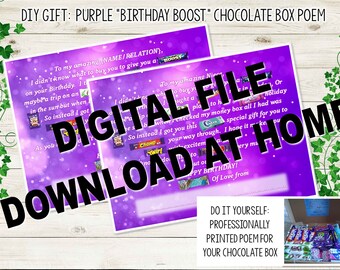 Gedichtenkaart chocoladedoos: zelfgemaakt zoet cadeau (digitale download)