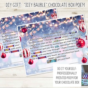 DIY Christmas Chocolate Box Poem / Christmas Bauble Sweet Box / Tarjeta de regalo personalizada / Treat Box Quote / Custom Relation / Cheap Xmas Gift