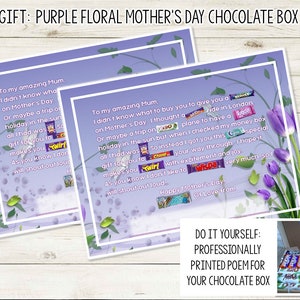 Étiquette de boîte de chocolat DIY pour la fête des mères | Cadeau de fête des mères personnalisé | Cartes-cadeaux personnalisées | Cartes-cadeaux Treat Box | Maman | Maman | nounou | Gran