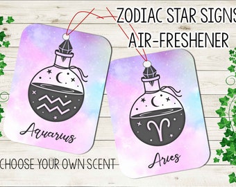 Zodiac Star Sign Car Air Freshener | Aquarius Air Fresher | Custom Zodiac January Birthday Gift | Custom Scented Car Air Fresher | 12 Zodiac