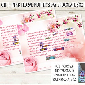 Étiquette de boîte de chocolat DIY pour la fête des mères | Cadeau de fête des mères personnalisé | Cartes-cadeaux personnalisées | Cartes-cadeaux Treat Box | Maman | Maman | nounou | Gran