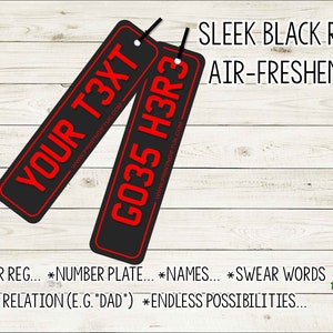 Strakke zwarte luchtverfrisser voor kentekenplaten - custom | Gepersonaliseerd | Geurend | Regplate | Cadeau | Cadeau | Parfum voor Valentijnsdag, enz.