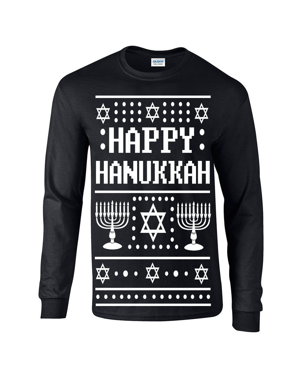 Happy Hanukkah Ugly Christmas Sweater Party Theme Jewish Menorah College Religion Funny Holiday Secret- Clothing Apparel - Long Sleeve