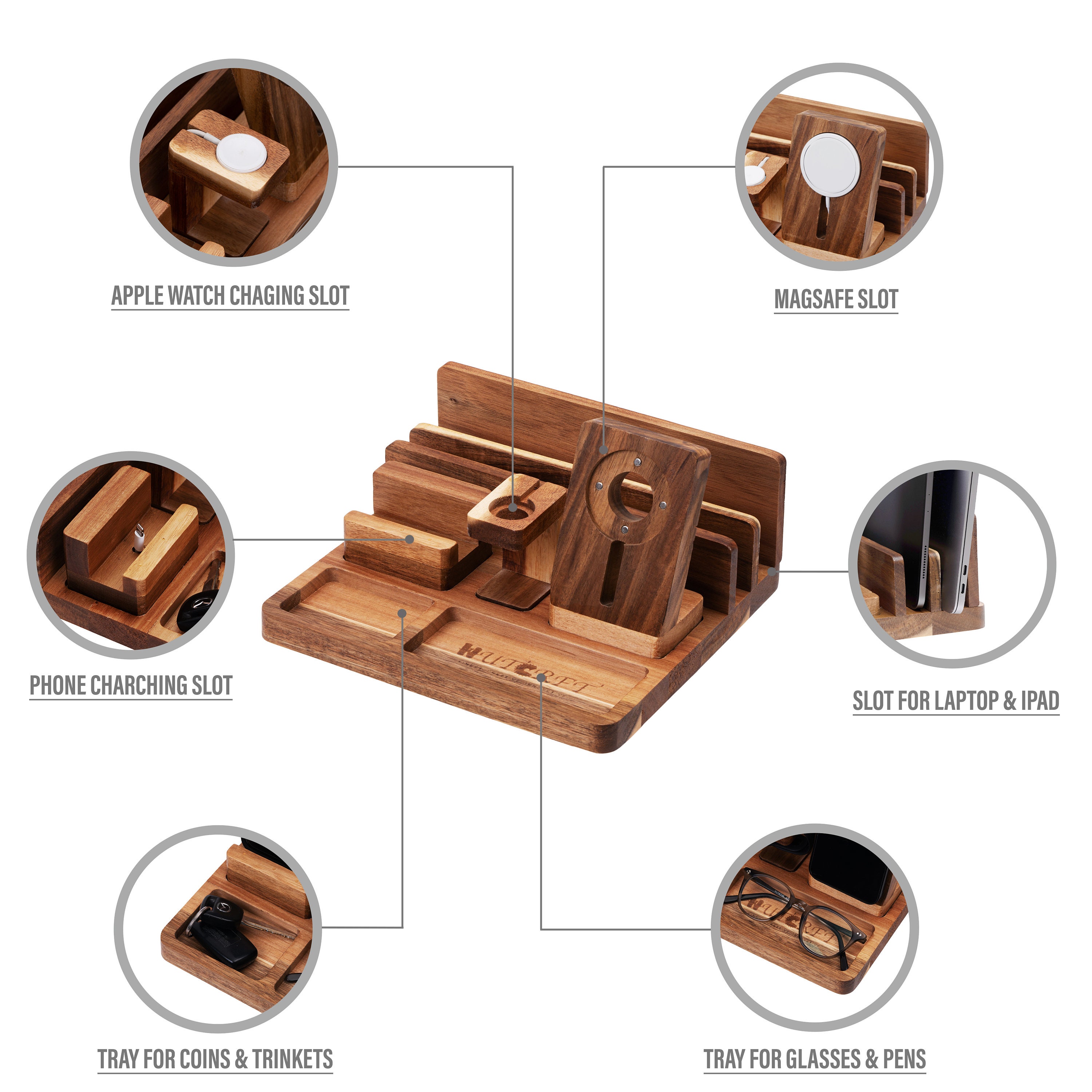 Wood Desk Organizer for Apple Devices With Magsafe Stand Etsy