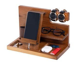 Gifts for Men, Wood Docking Station for Men, Nightstand Organizer- Gift for Husband, Birthday gift, Anniversary gift, Christmas Gift