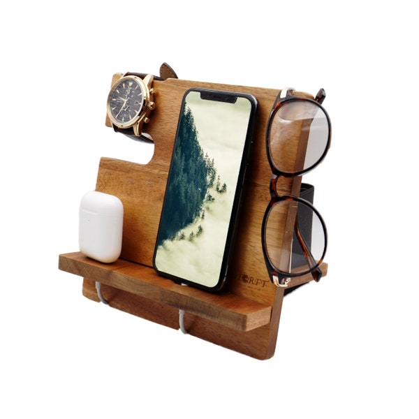 Gifts for Men, Wood Docking Station for Men / Nightstand Organizer - Gift for Husband, Gift for Dad, Anniversary Gift, Christmas Gifts