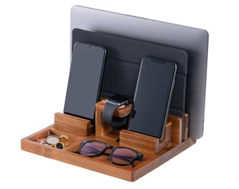 Cadeaux pour hommes, organisateur de bureau en bois, station d’accueil en bois, organisateur de table de nuit, station de recharge - Cadeau pour mari, cadeau d’anniversaire