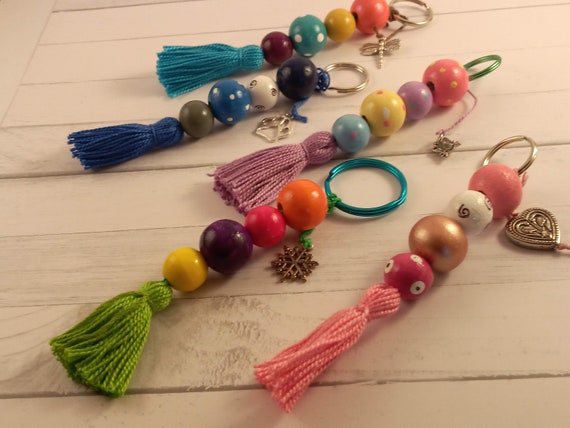 Felt Ball and Wood Bead Keychain Craft Kit With Wool Felted Gold