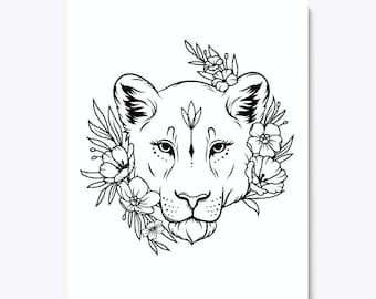 Lioness with Flowers SVG PNG PDF