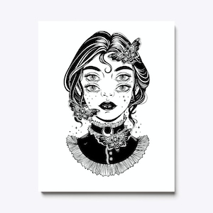 Victorian Witch with Butterflies and Four Eyes DIGITAL DESIGN # SVG